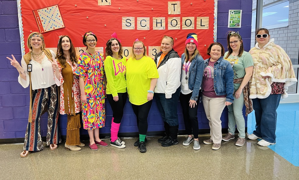 Teachers dressed for decades day. 