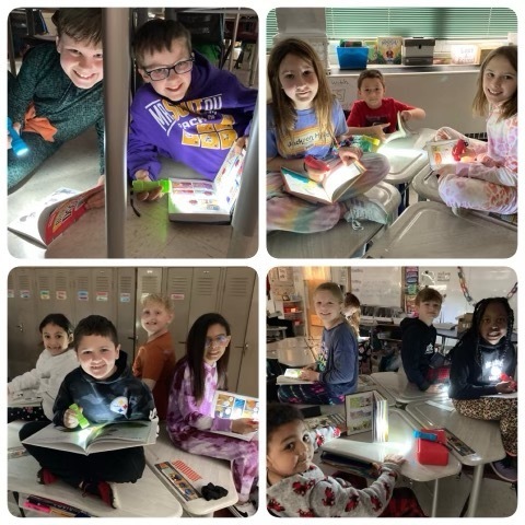 At MES, Mrs. Kennedy's class enjoyed flashlight reading for Read Across America Day! Happy Birthday, Dr. Seuss!